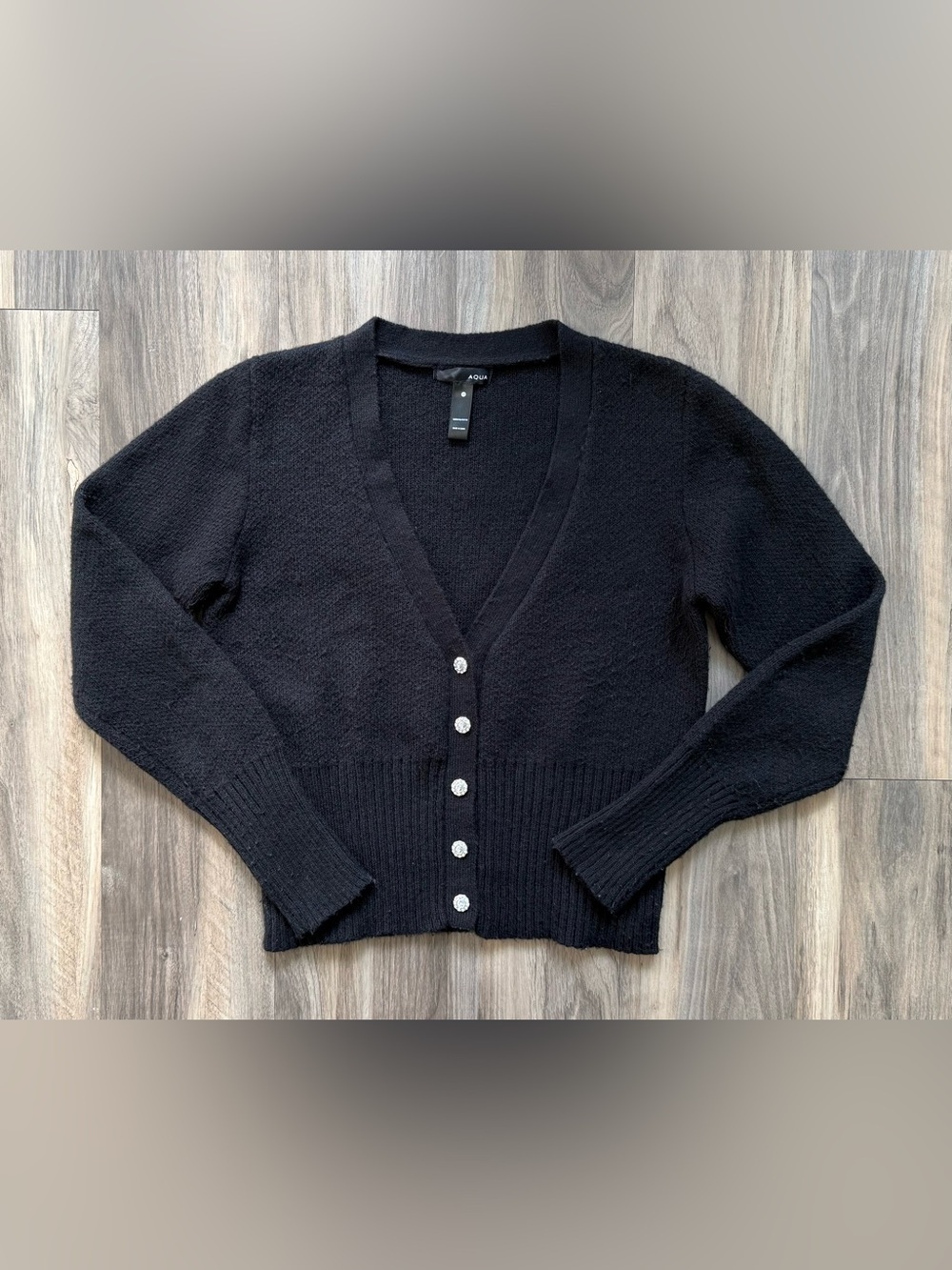 Aqua by Bloomingdale's Black Rhinestone Cardigan Size M
